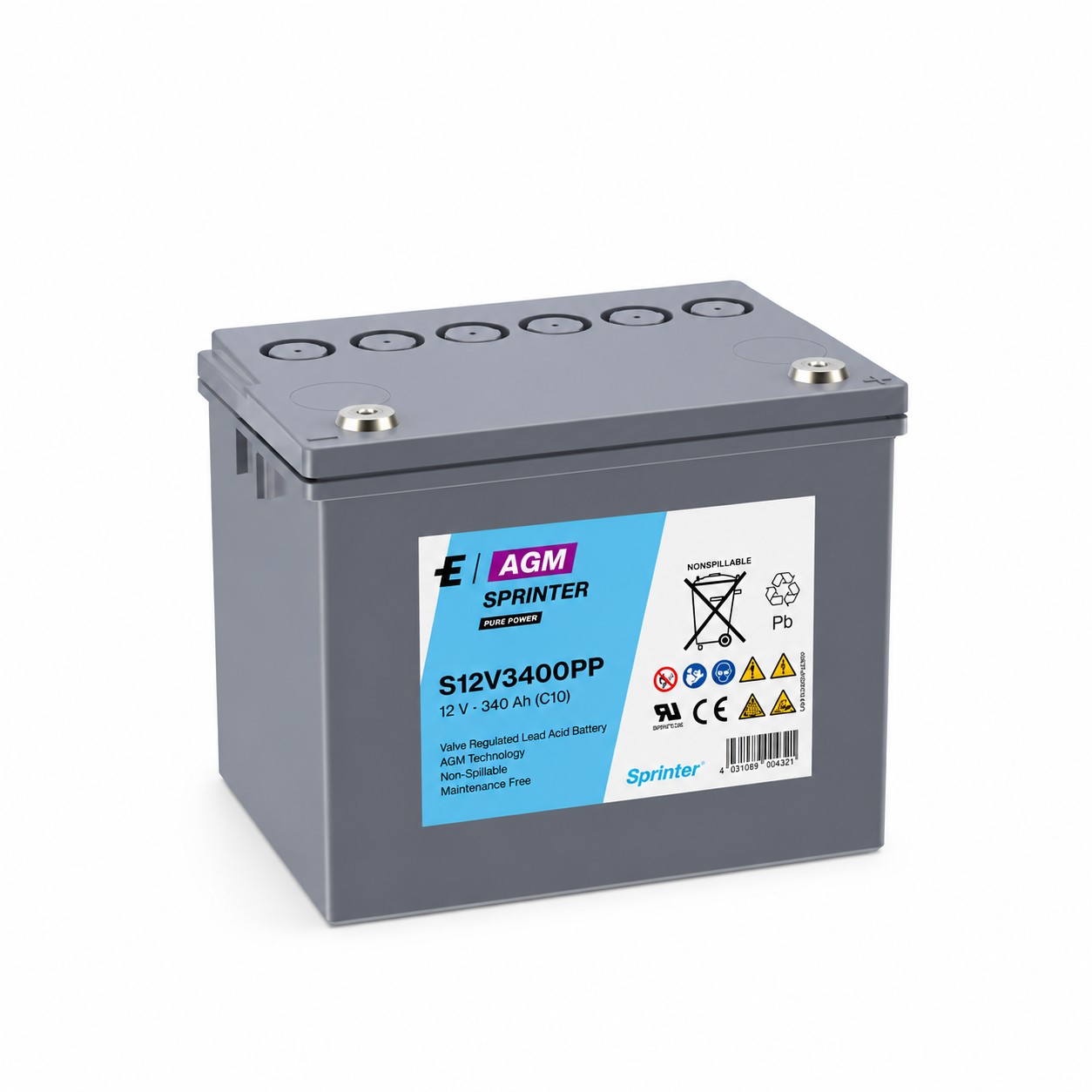 Exide Sprinter Pure Power S12V3400PP 12V / 92.8Ah M6 AGM Bleiakku
