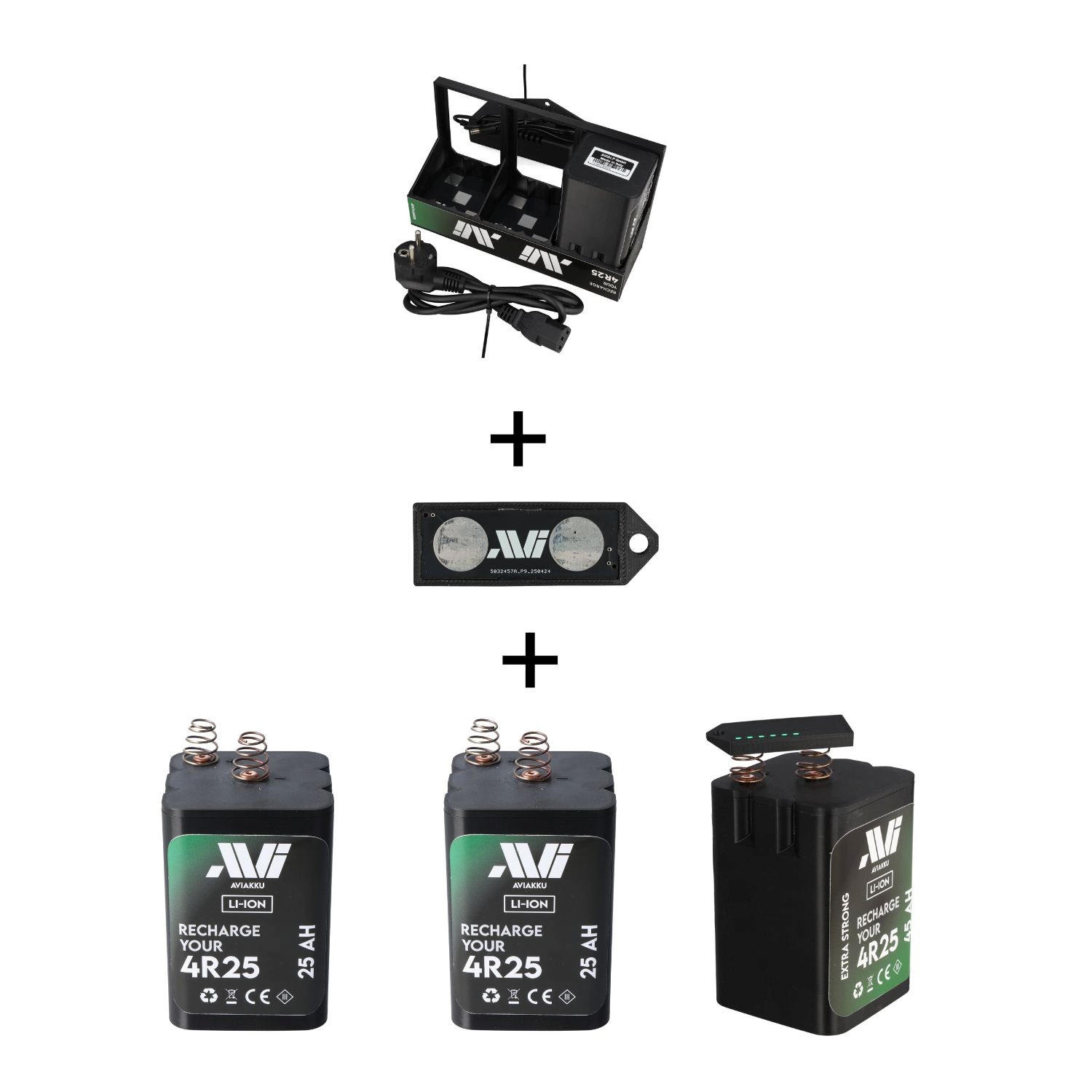 Bundle 3 x AVIakku 25Ah mit Ladegerät und Tester für Warnleuchten