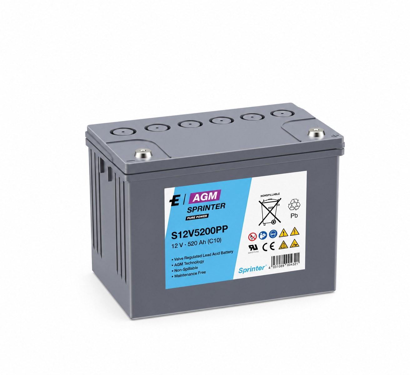 Exide Sprinter Pure Power S12V5200PP 12V / 140Ah M6 AGM Bleiakku