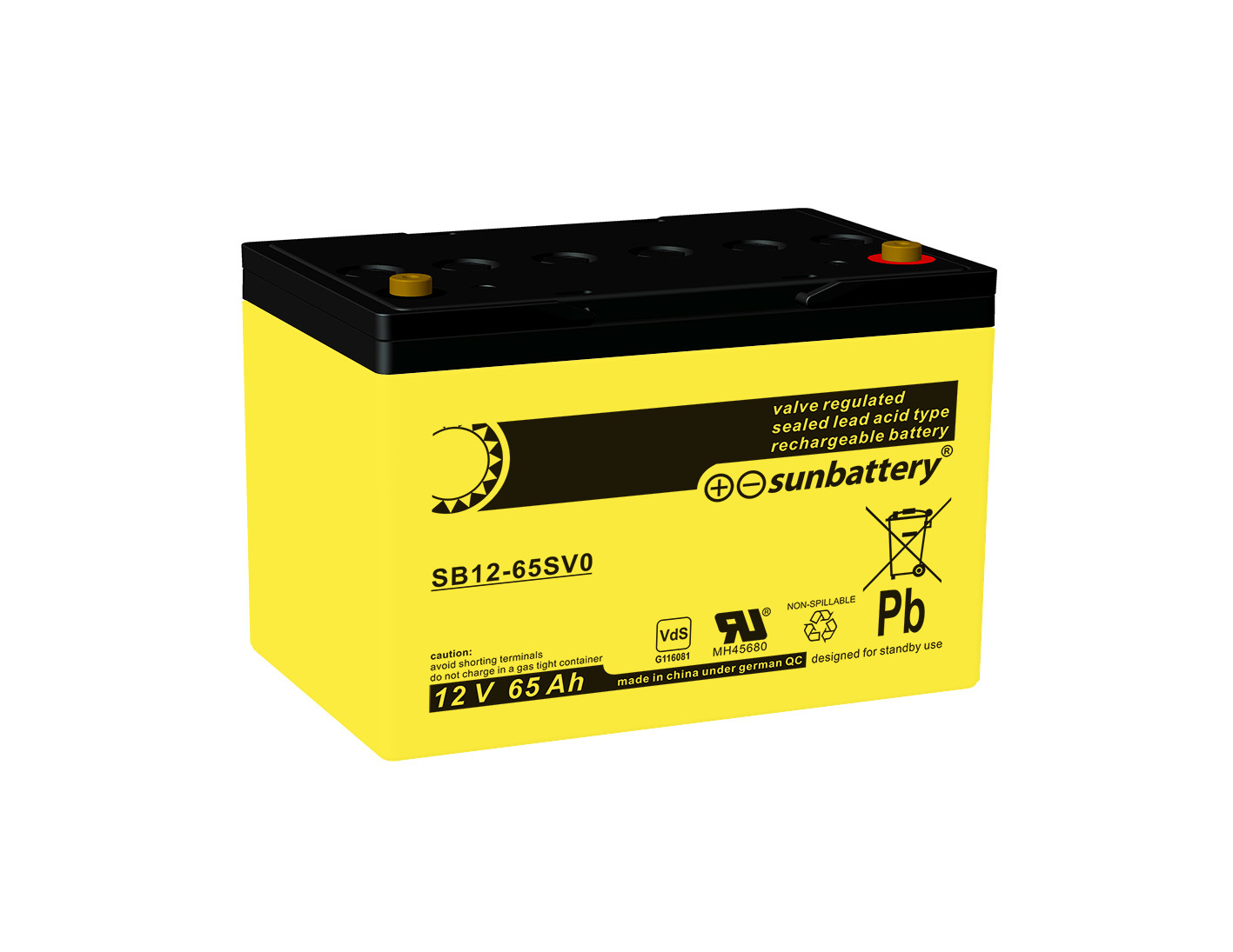 SUN Battery SB12-65SV0, 12V / 65Ah, M6 Innengewinde Flame Retardent