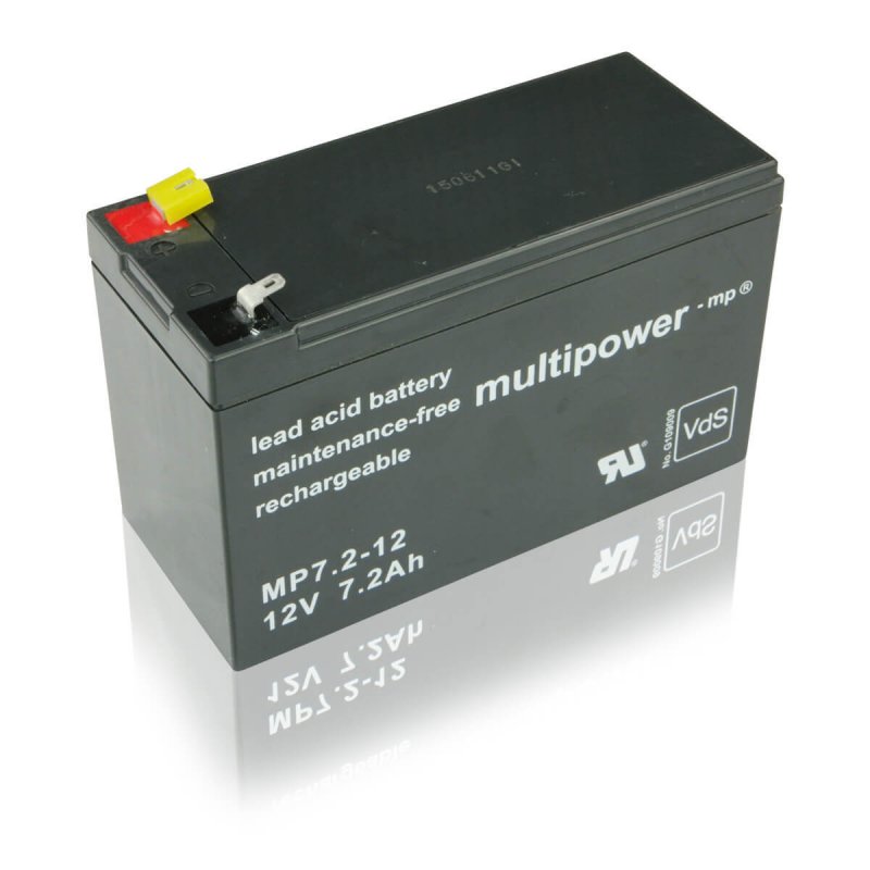 Multipower MP7.2-12, 12V / 7.2Ah, 6.3mm Faston Anschluss, Blei-Vlies-Akku (Pb)