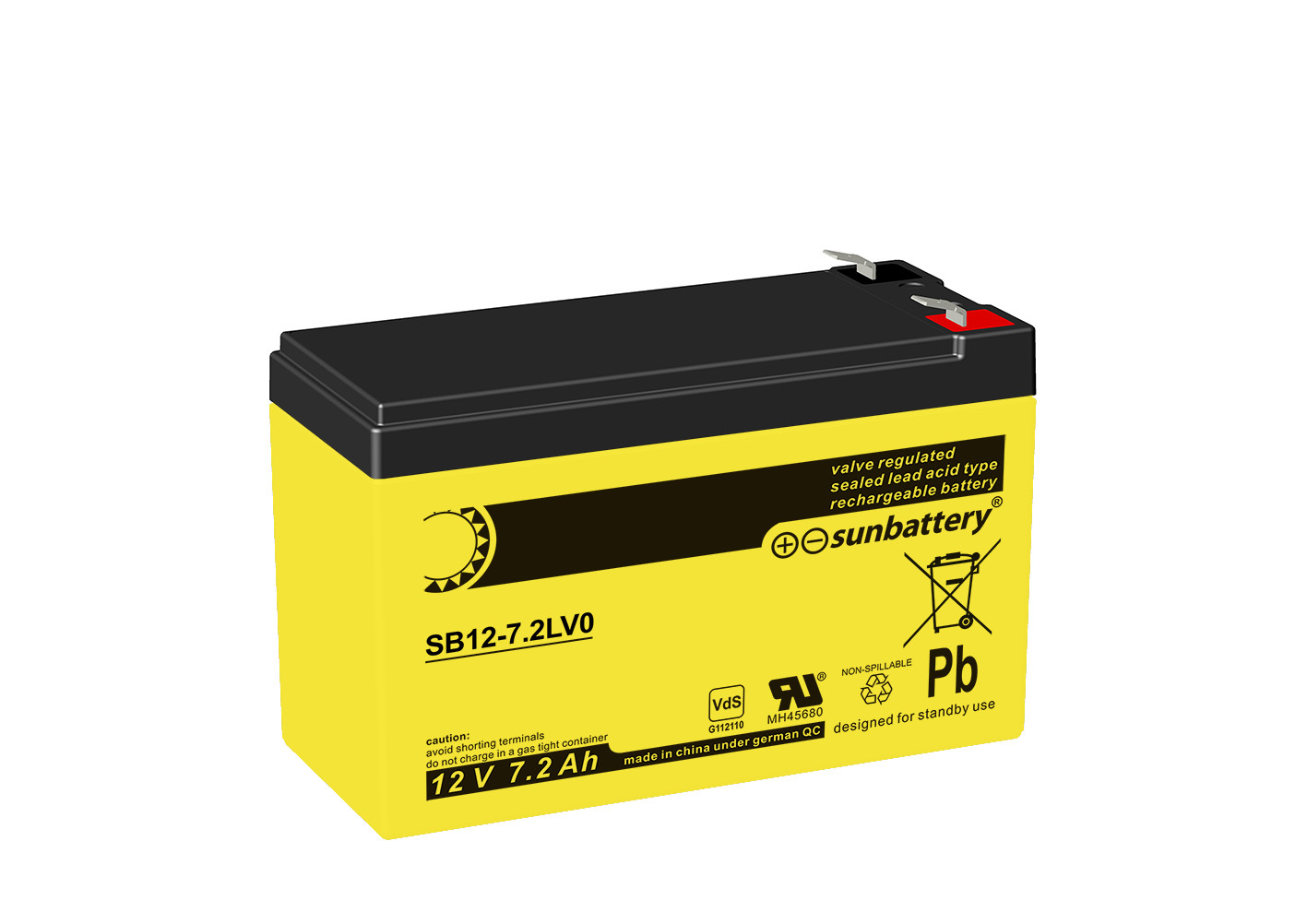 SUN Battery SB12-7.2LV0 12V / 7.2Ah, 6.3  mm Anschluss
