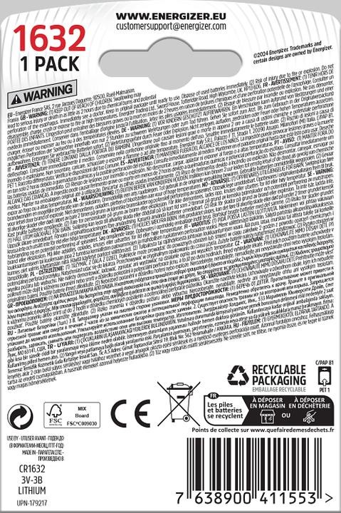 Energizer CR1632 Lithium 1er Blister