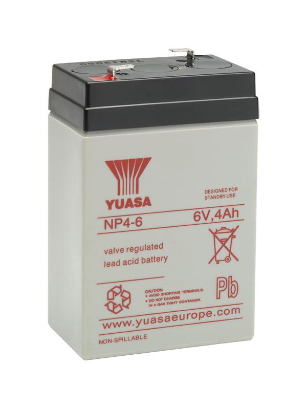 YUASA NP4-6 (6V 4Ah)  General Purpose VRLA Battery 4.8 mm Flachsteckzunge